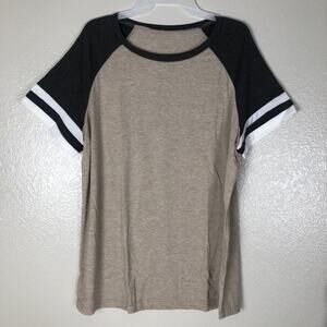 Women's Summer Loose Fit Tunic neck T-Shirt Short Sleeve Casual Top Khaki Sz-XL